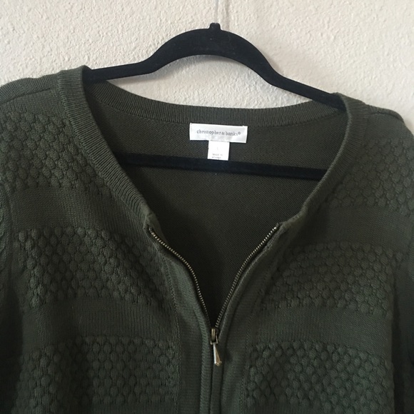 CHRISTOPHER & BANKS • Army Green Zip Up Sweater - Picture 2 of 6